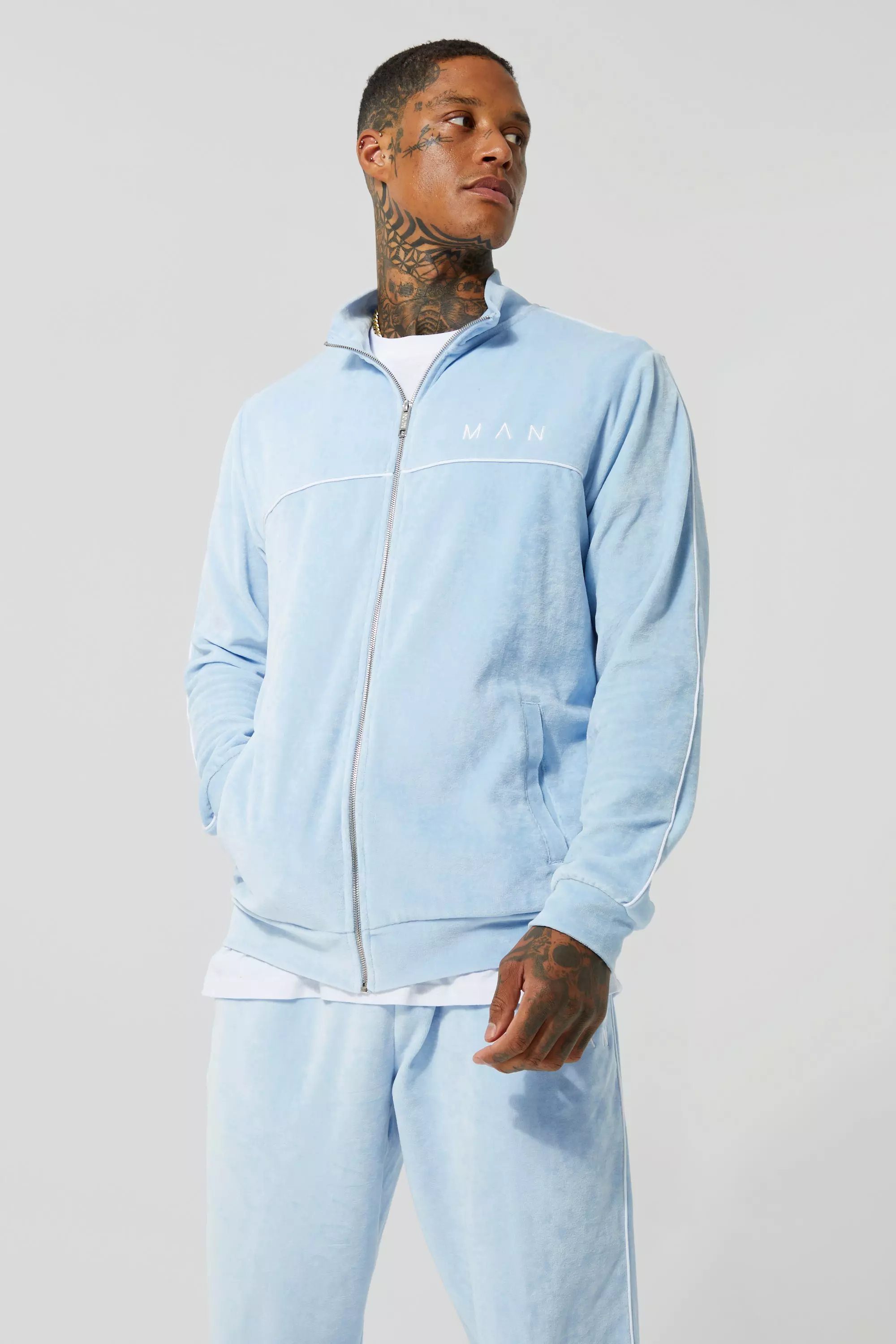 Baby blue hot sale velvet tracksuit